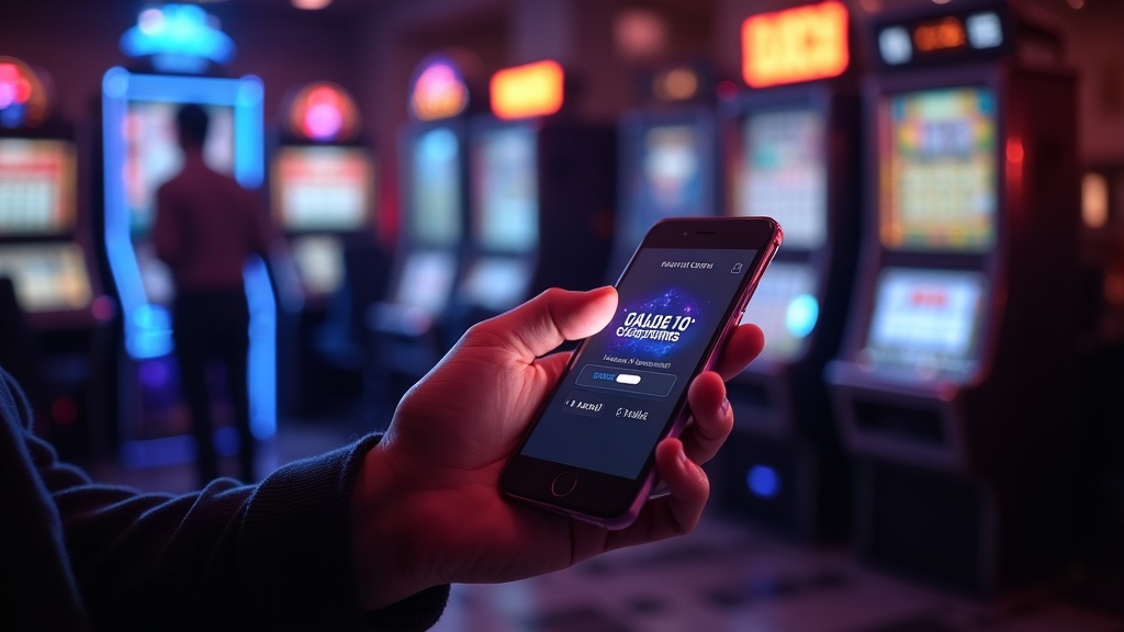 Player entering a bonus code on a phone beside a glowing casino cashier screen