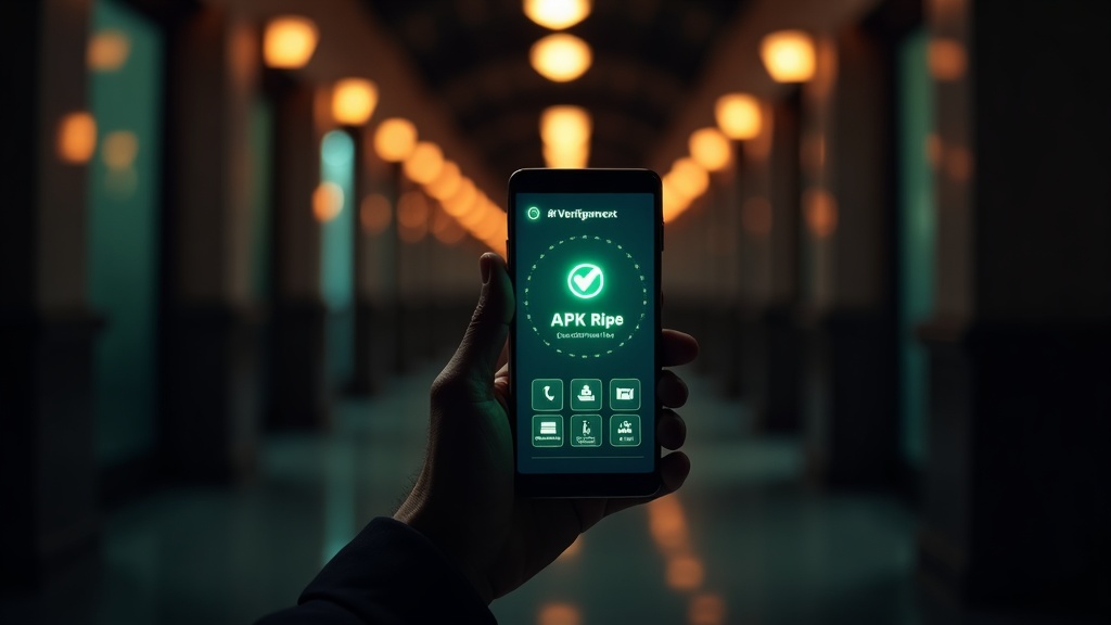 Smartphone checking Casino Days APK safety in a dark casino atmosphere
